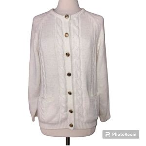 Cardigan Sweater Cable Bobbie Brooks Vanilla White